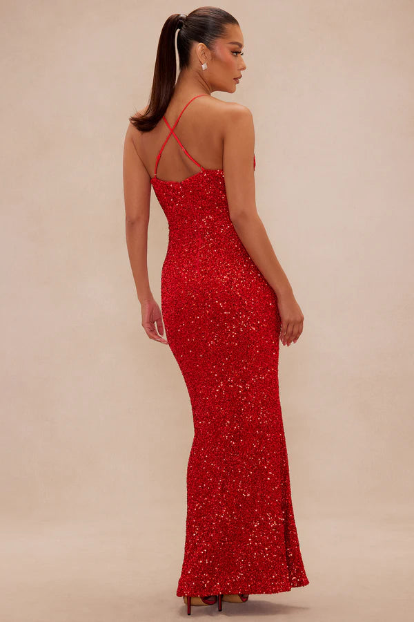 Veronika Sequin Maxi Dress - Red