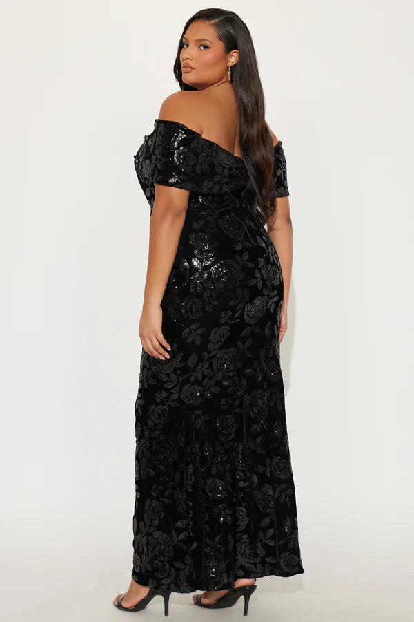 Amira Velvet Sequin Gown - Black