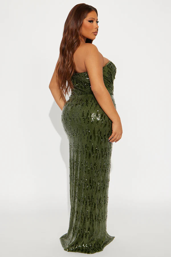 Deep Love Sequin Maxi Gown - Olive