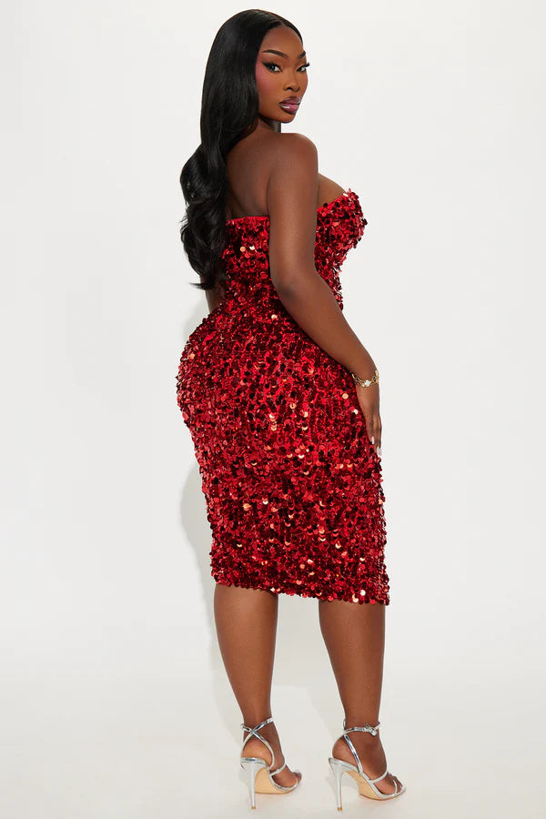 Jessica Sequin Midi Dress - Red
