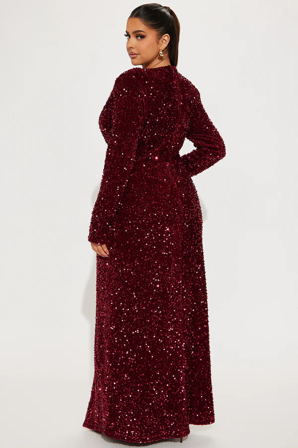 Ricky Sequin Maxi Dress - Wine