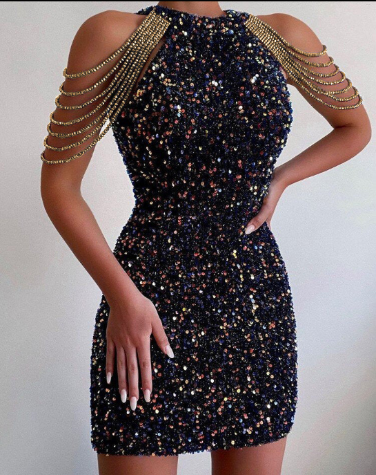 Crystal chain European and American style dress evening gown