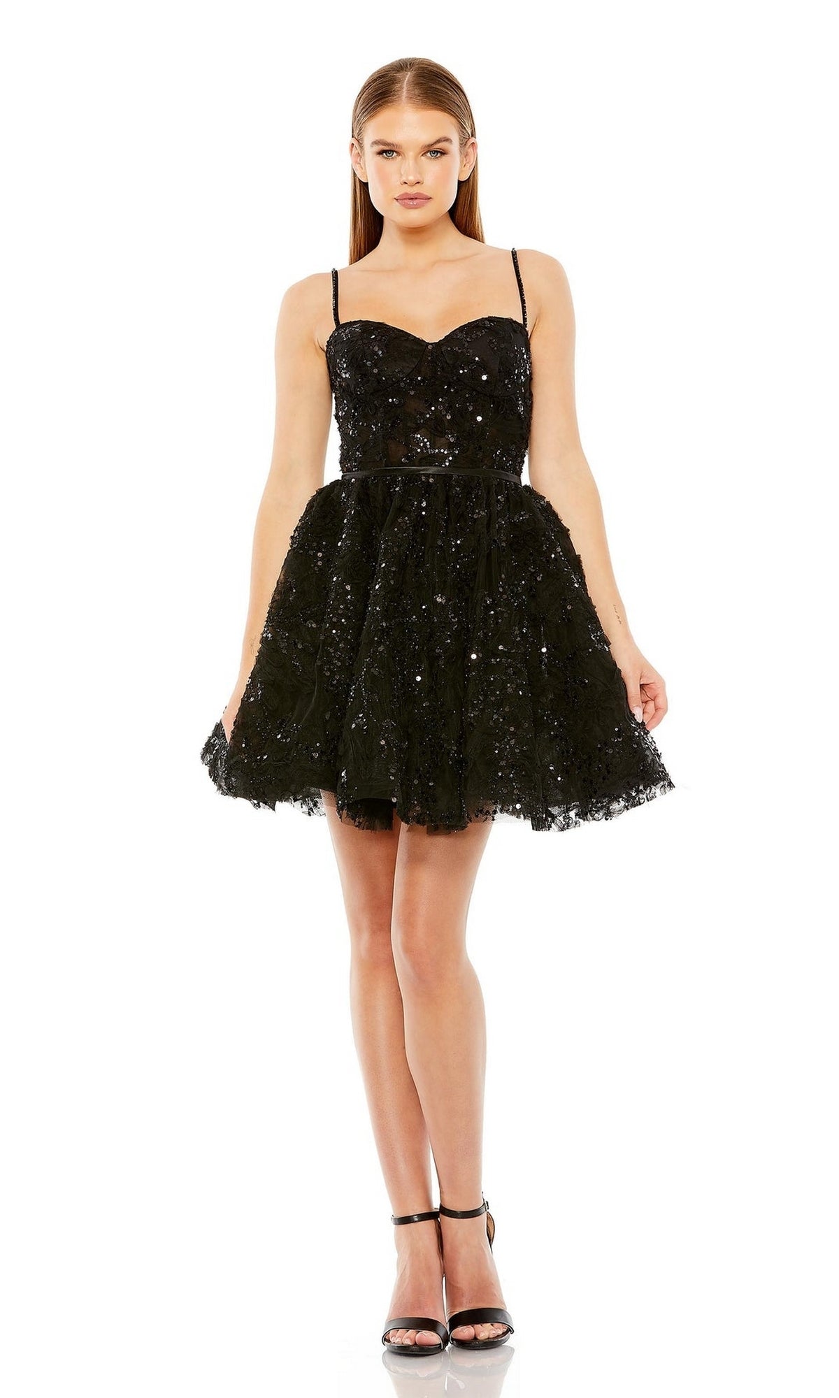 Short Black Beaded Hoco Dress: Mac Duggal 20641