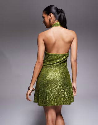all over sequin mini dress in lime green