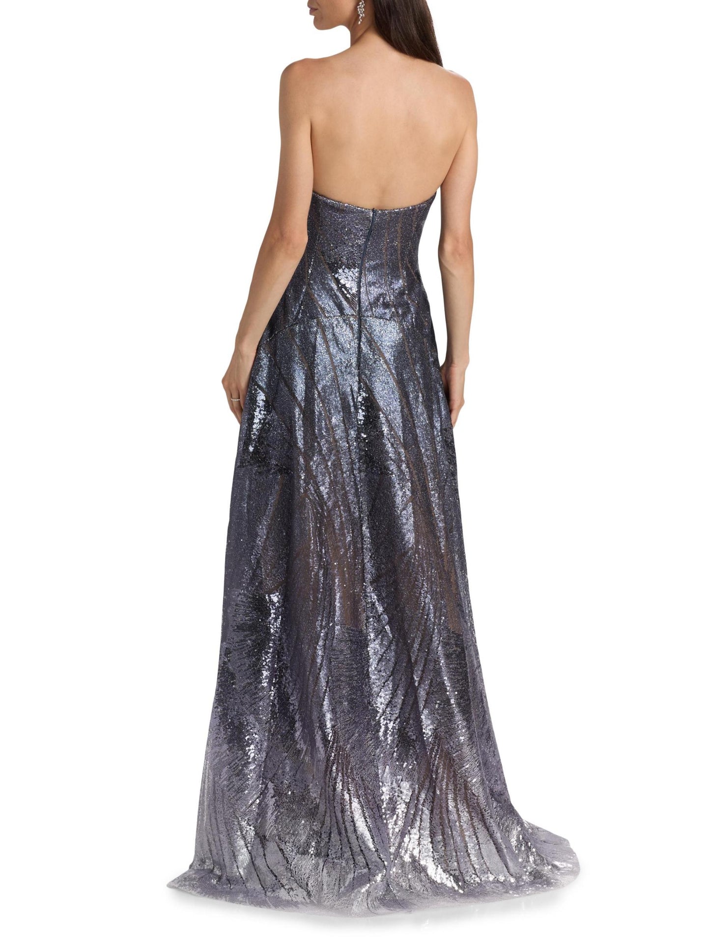 Sequin-Embroidered A-Line Strapless Gown