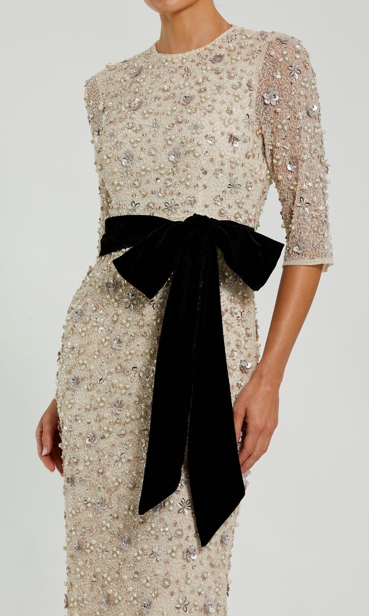 Beaded Oyster White Formal Gown: Mac Duggal 94166