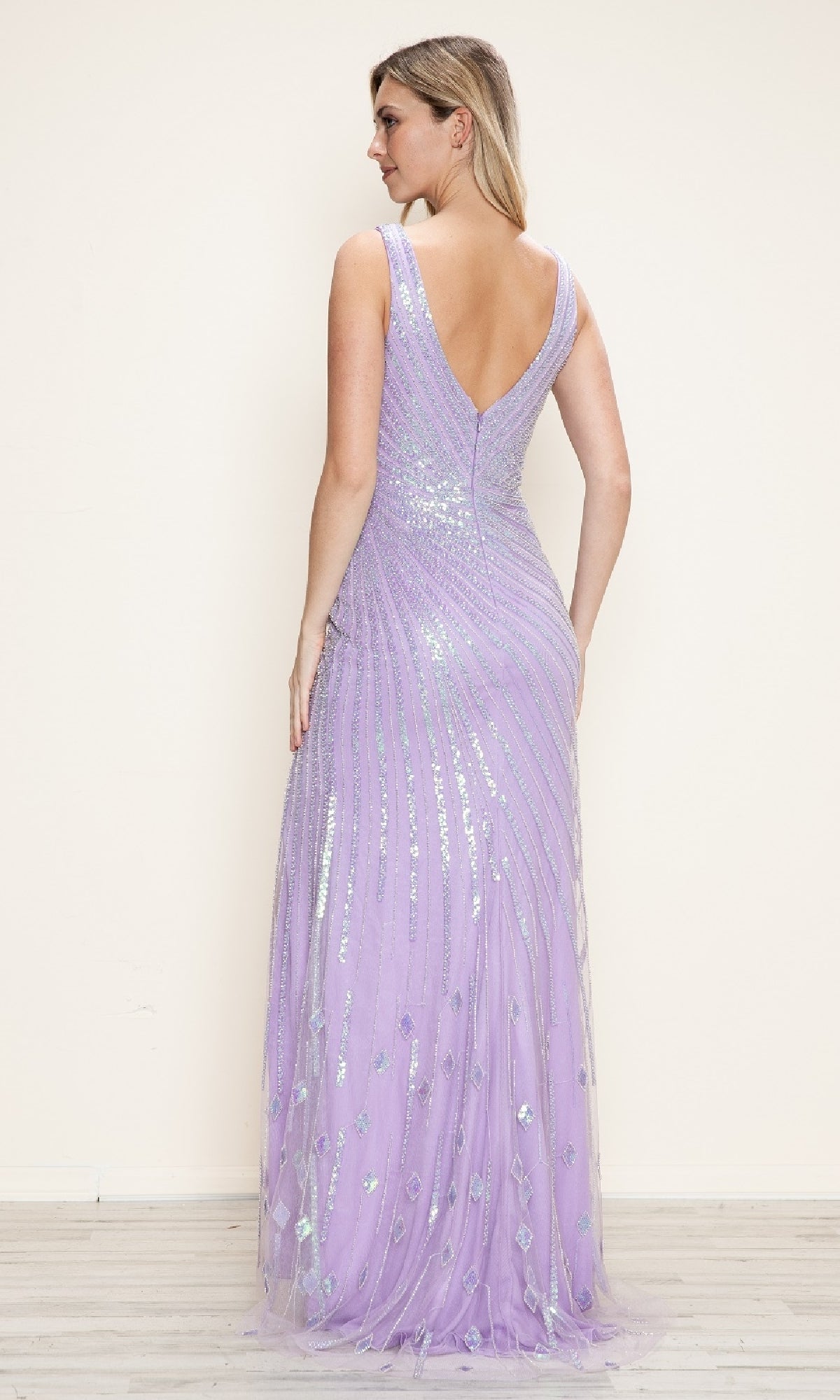 Deep V-Neck Long Sequin Prom Dress: Poly USA 9522