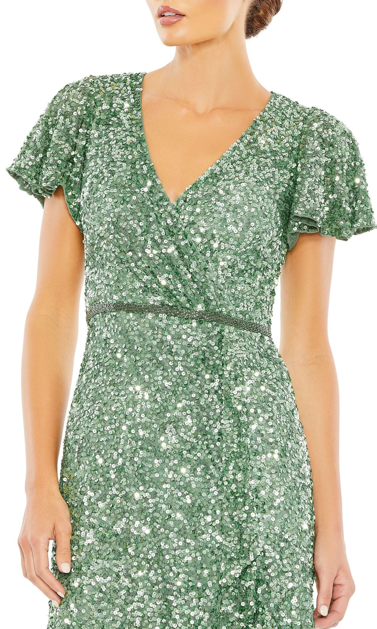 Short-Sleeve Sequin Formal Dress: Mac Duggal 5540