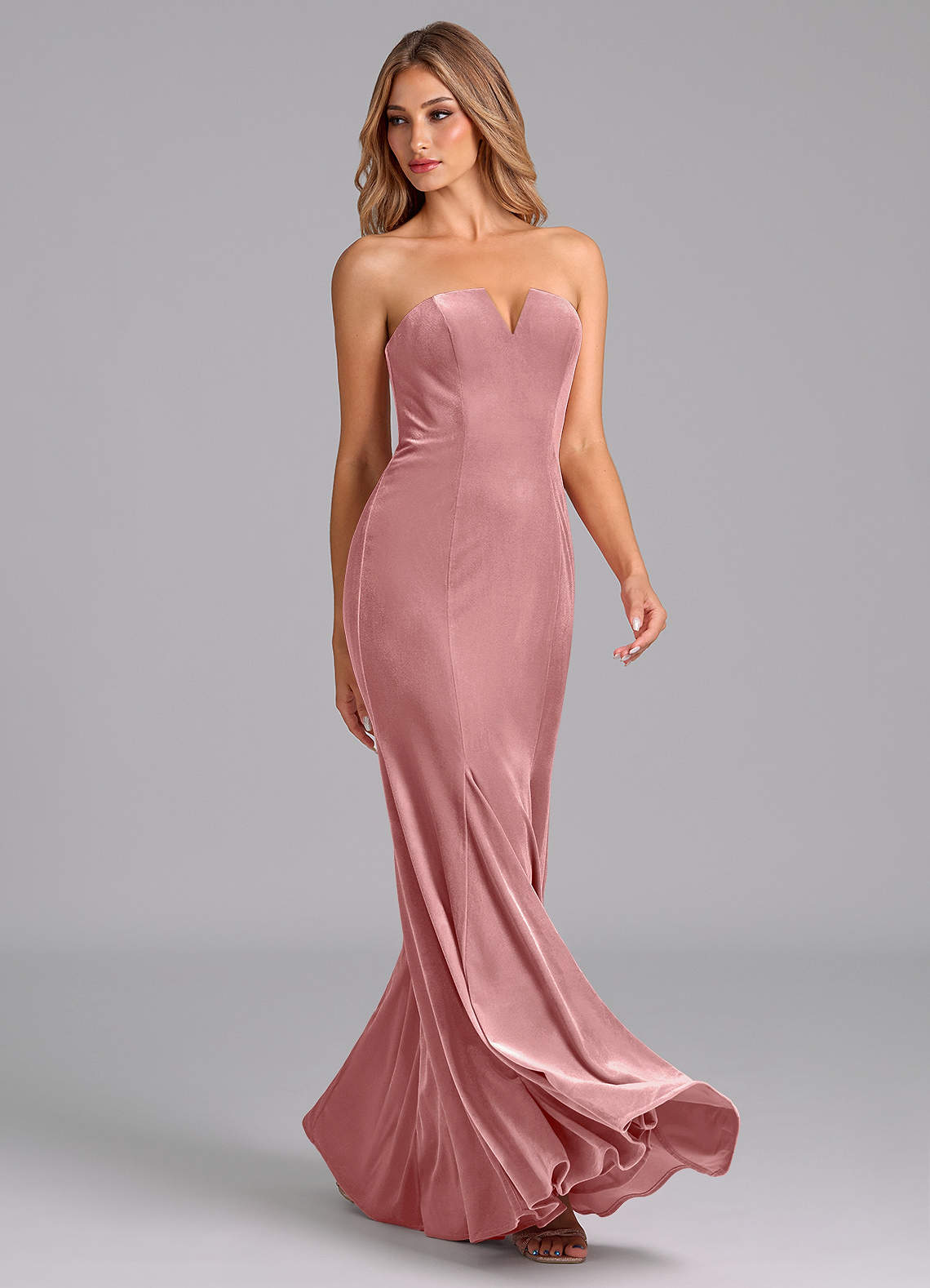 Dusty Rose Mermaid Strapless Velvet Convertible Dress – Shiningirl