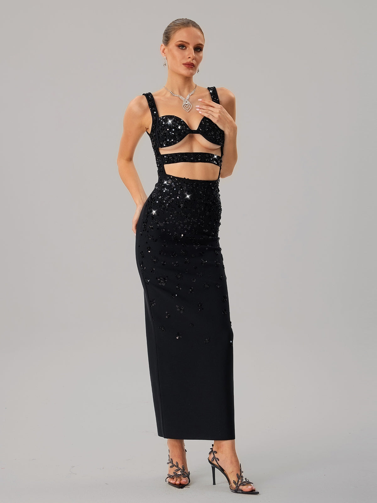 Jetmixor Cutout Sequin Bandage Maxi Dress