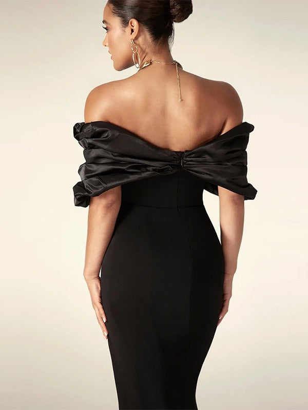 Raglan backless slit fitted long dress evening gown