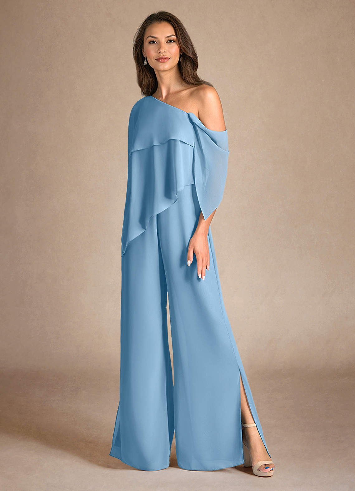 Steel Blue Jumpsuit/Pantsuit Side Slit Chiffon Dress – Shiningirl
