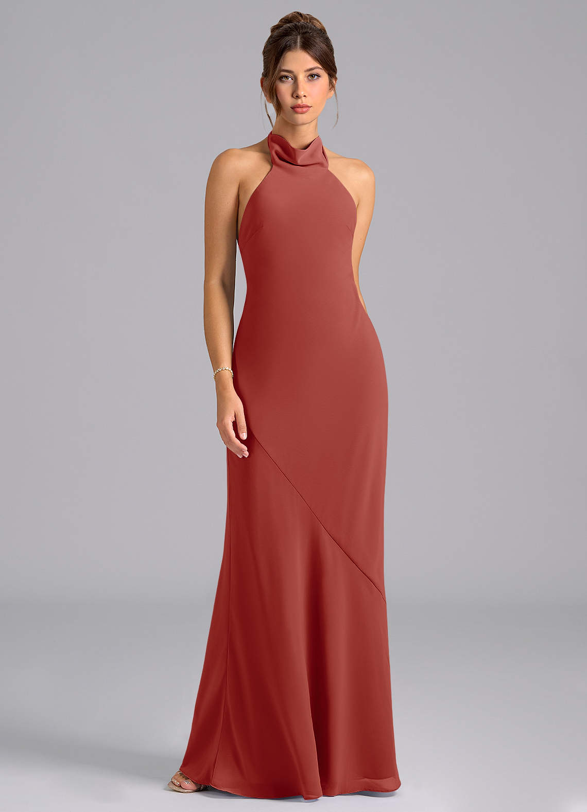 Terracotta Mermaid High Neck Chiffon Dress – Shiningirl