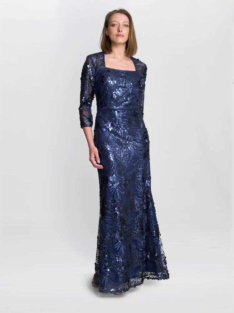 Blue Kirsty Sequin Lace Maxi Dress