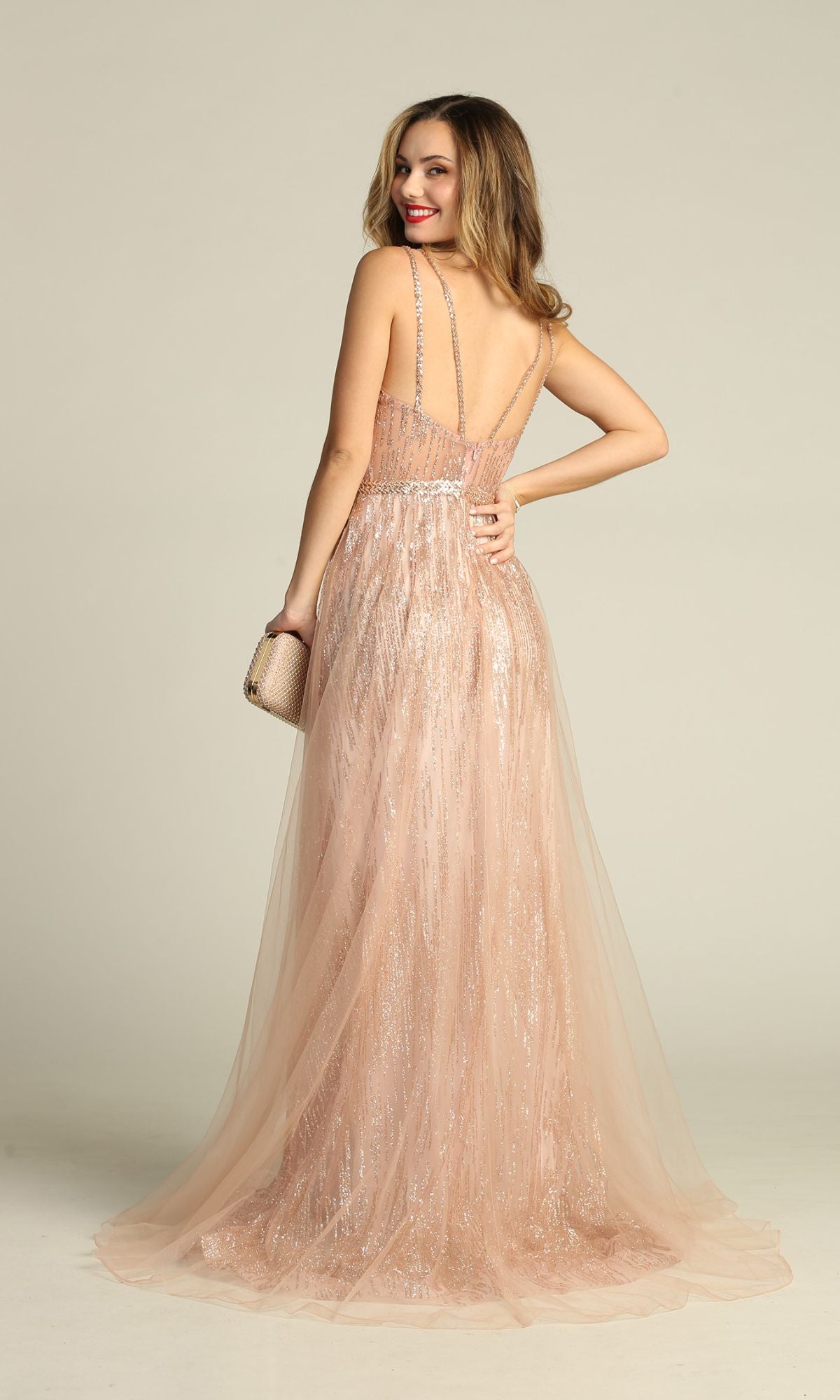 Sheer-Waist Long Sequin Prom Dress: Chicas YG5021