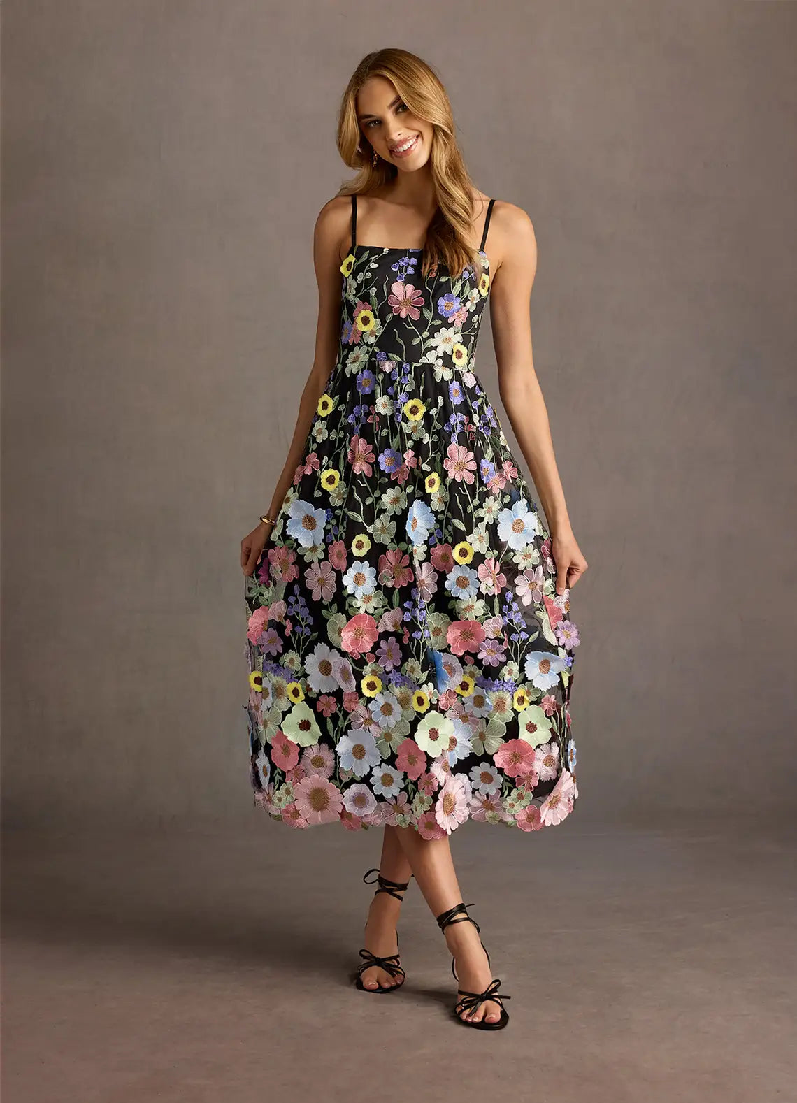 Nia Black And Multi Floral Midi Dress