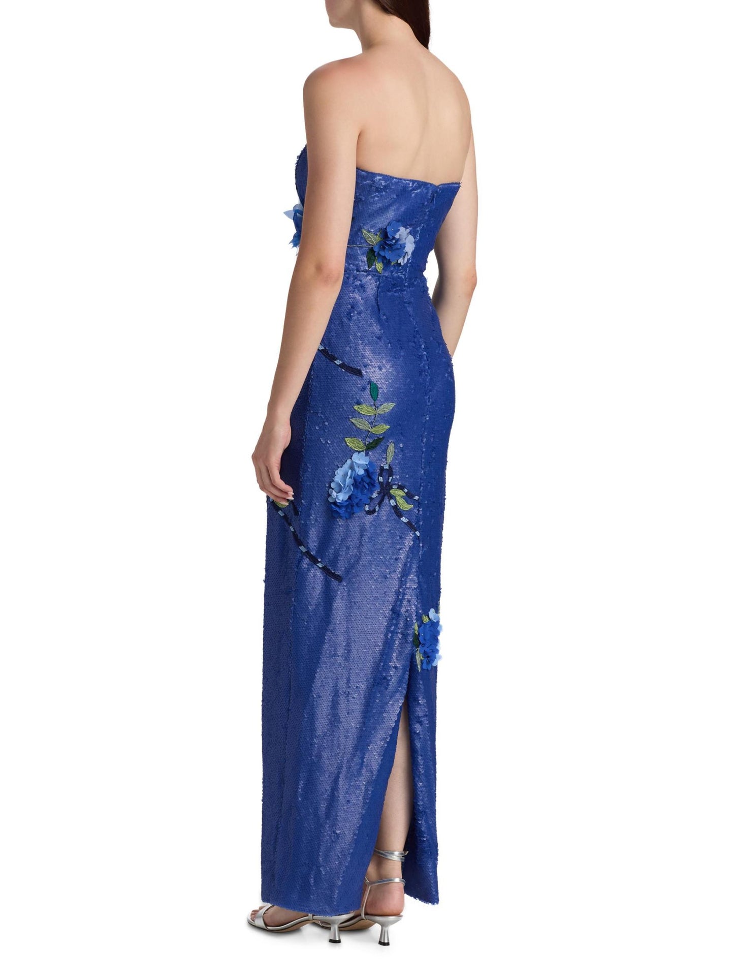 Floral Sequin Strapless Gown