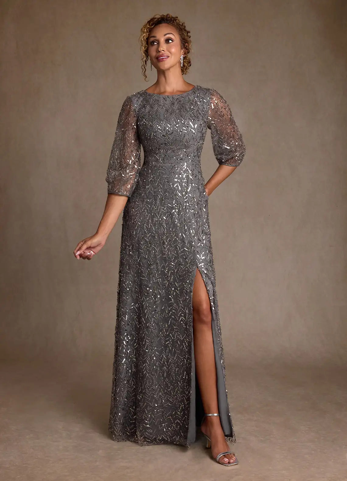 Steel Grey A-Line Sequins Dress