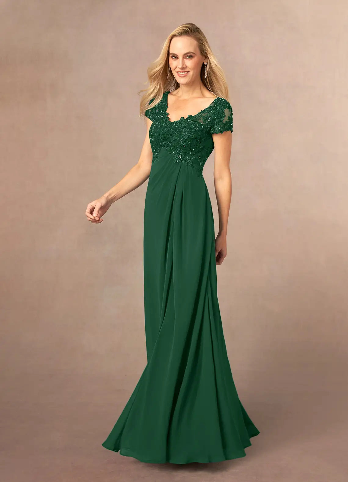 Dark Green A-Line Sequins Chiffon Dress