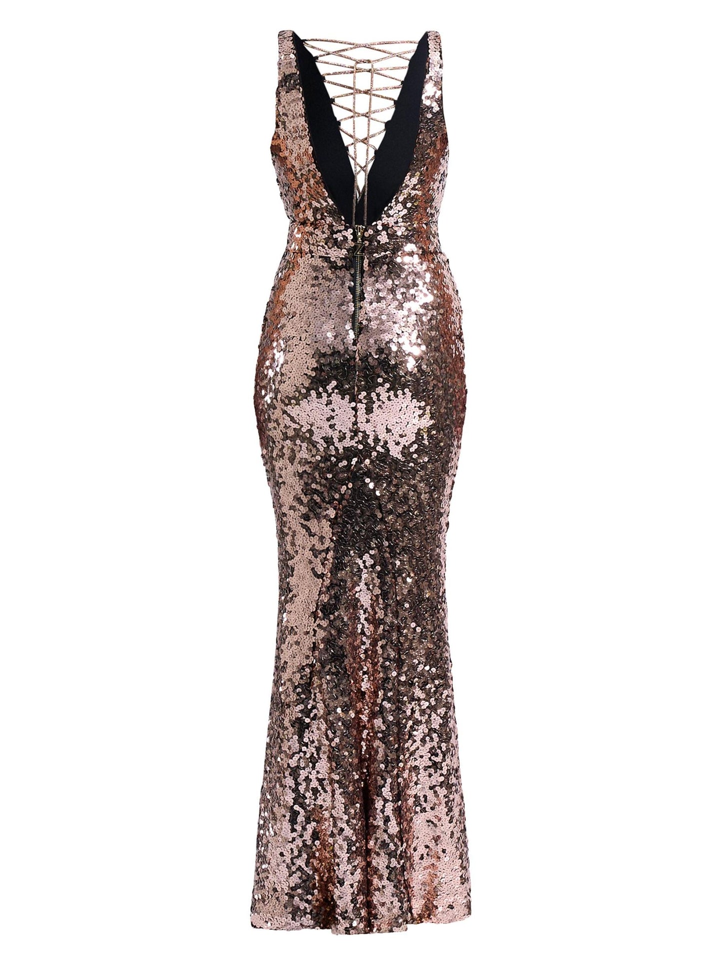 Double Star Stretch Sequin Lace-Up Gown