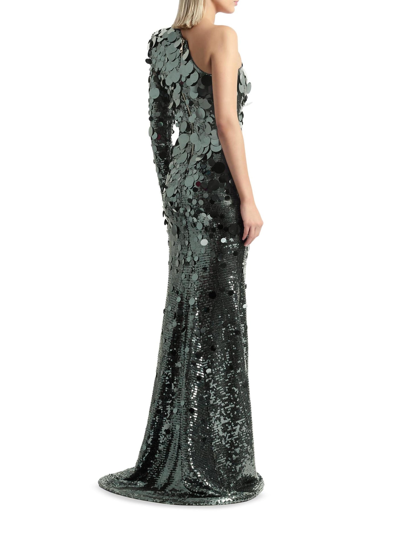The Shimmer Is A Prism Sequined One-Shoulder Gown