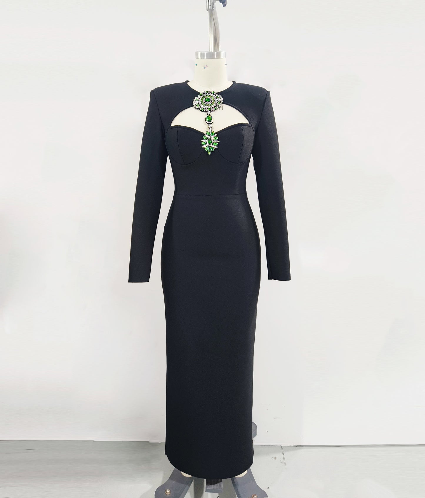 Long Sleeve Disc Rhinestone Bandage Dress