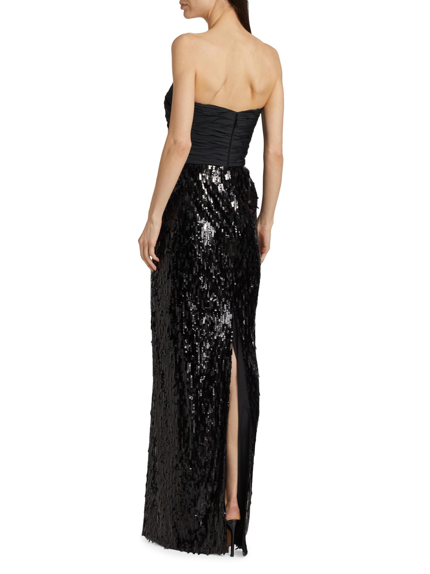 Strapless Ruched Sequin Gown
