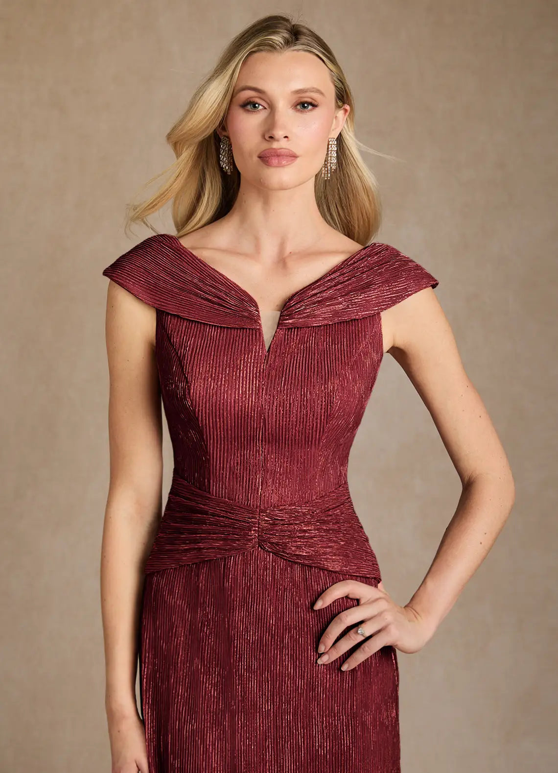 Ruby A-Line Pleated Metallic Mesh Dress