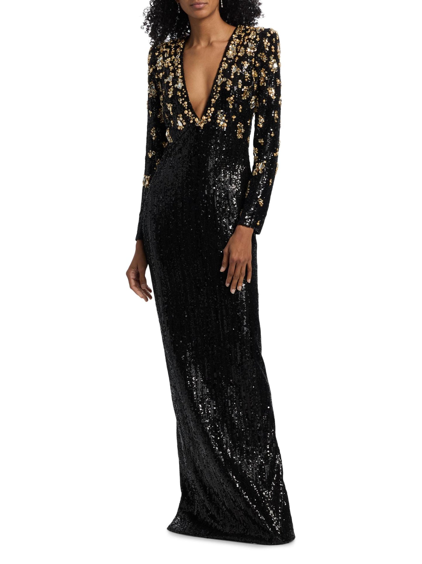Bronze Embroidered Sequin Gown