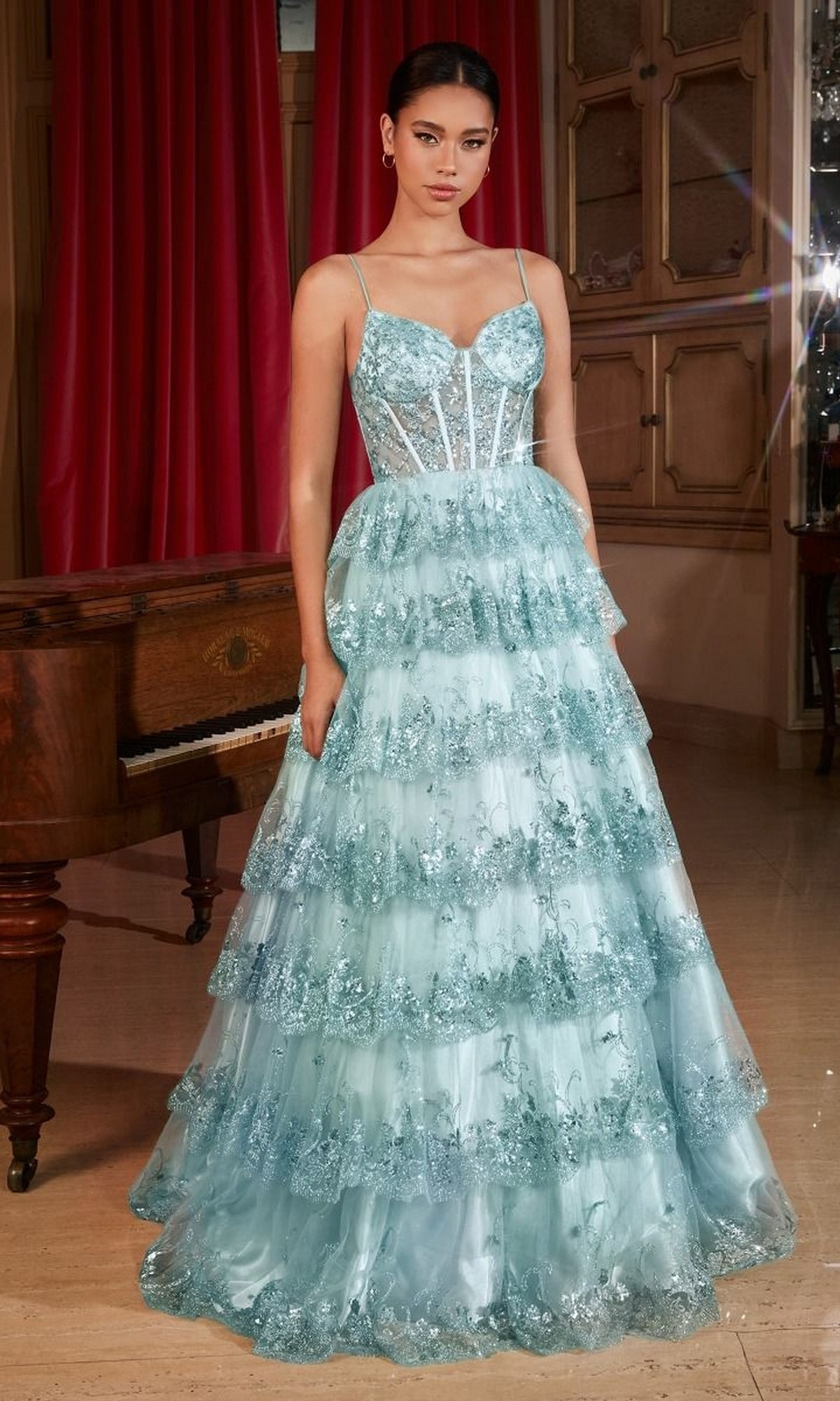 Sheer-Corset Long Glitter Prom Dress KV1108