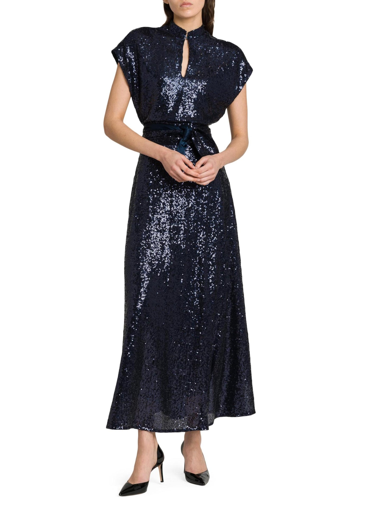 Keyhole Sequin Midi-Dress