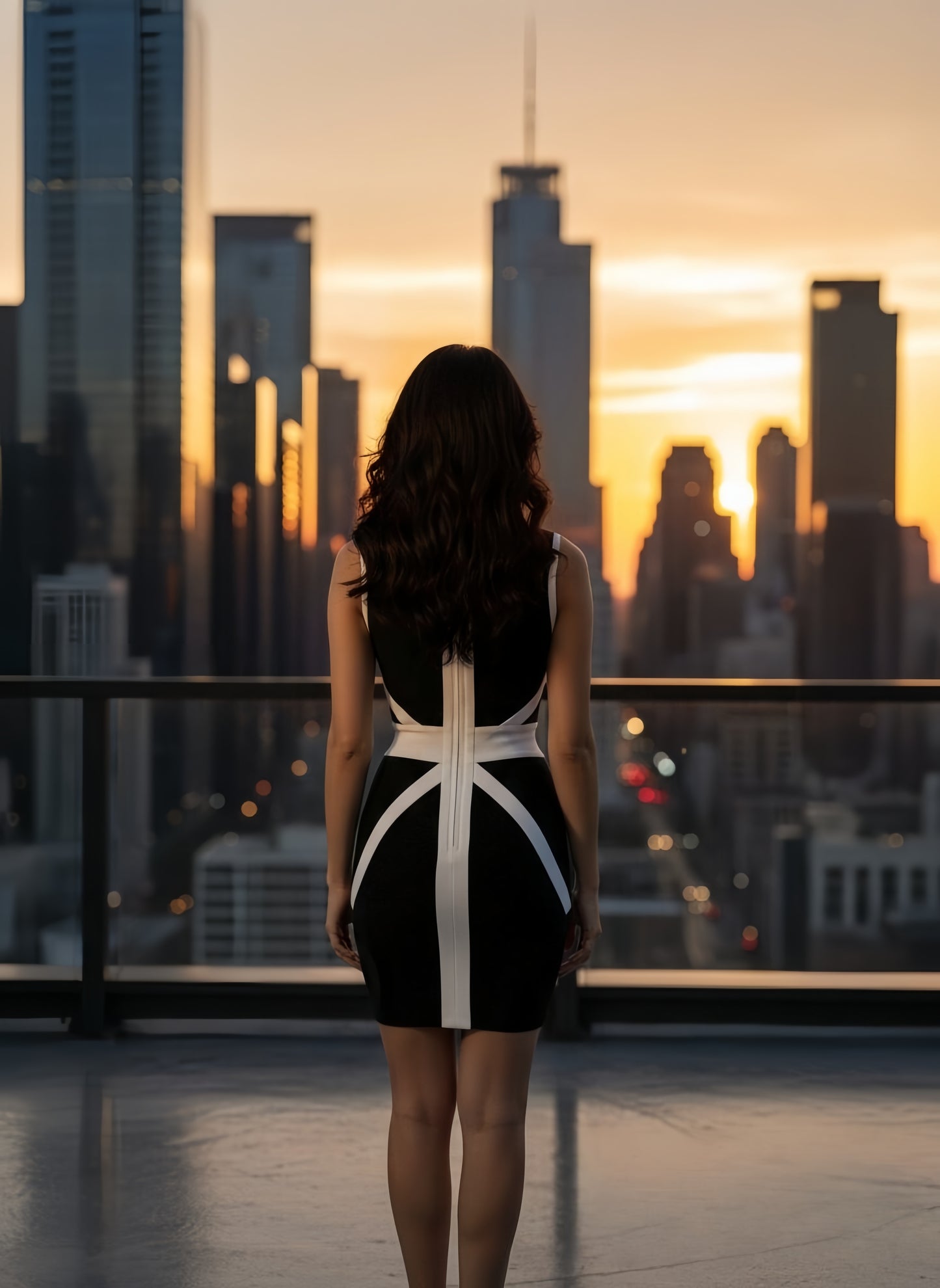 Black and White Color Block Mesh Panel Bandage Dress