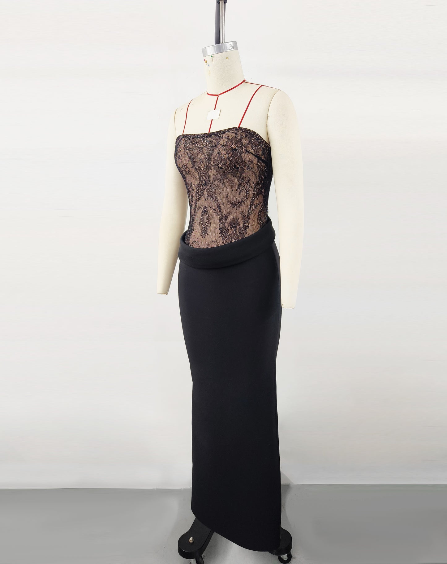 Strapless Lace Layered Waist Bandage Dress