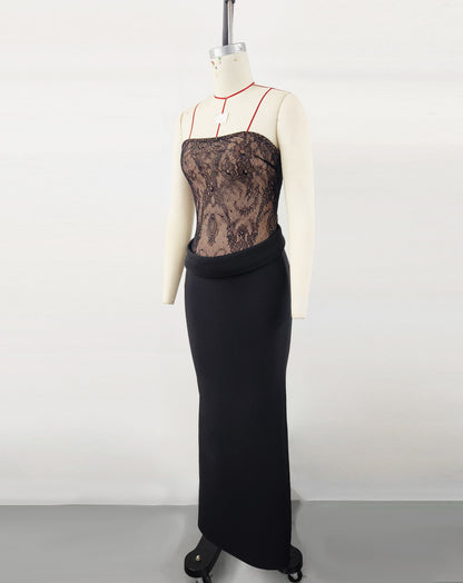 Strapless Lace Layered Waist Bandage Dress