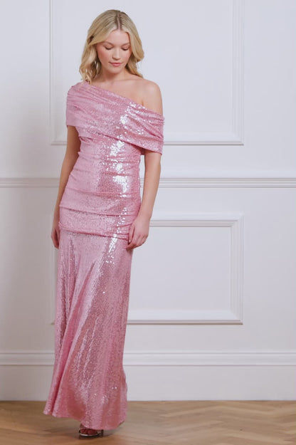 Nova Draped One-Shoulder Ankle Gown