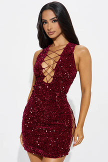 Sabrina Sequin Mini Dress - Wine