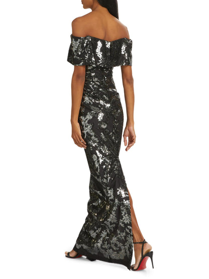 Sequin Tulle Off-The-Shoulder Gown