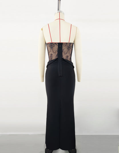 Strapless Lace Layered Waist Bandage Dress