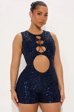Micah Sequin Romper - Navy