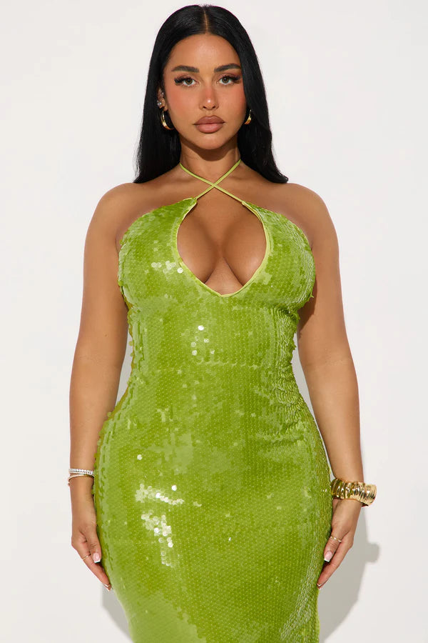 Always Shining Sequin Maxi Dress - Lime