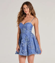 Chloe Sequin Embroidered Mesh Skater Dress