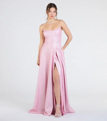 Minka Lace-Up Slit A-Line Glitter Formal Dress