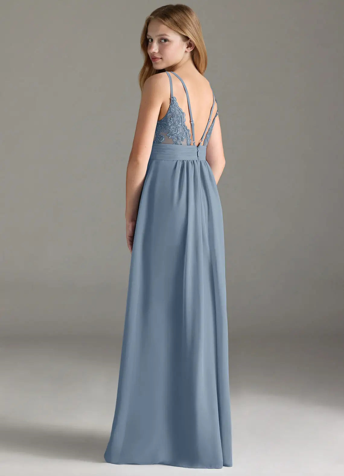 Dusty Blue A-Line Lace Chiffon Dress