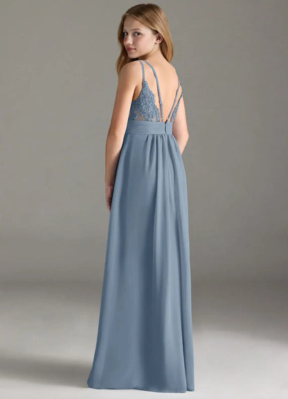 Dusty Blue A-Line Lace Chiffon Dress