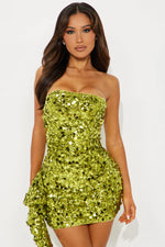 Good Vibrations Sequin Mini Dress - Chartreuse