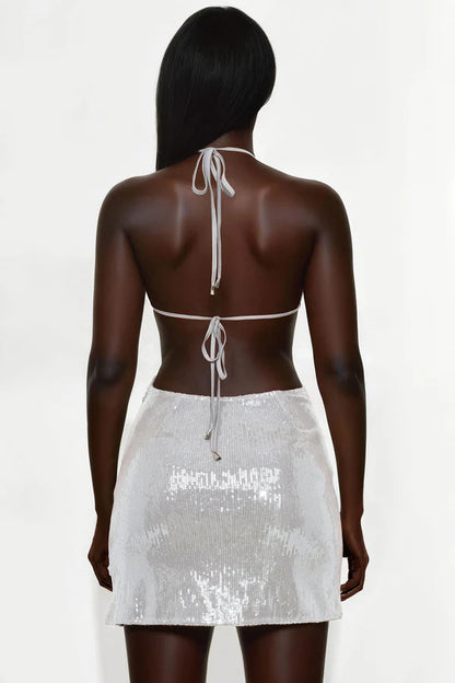 Caitlin Sequin Mini Dress - Silver