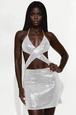 Caitlin Sequin Mini Dress - Silver