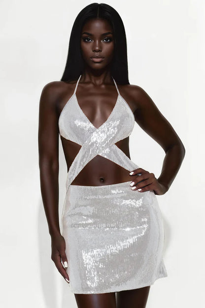 Caitlin Sequin Mini Dress - Silver