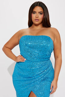 Zeta Sequin Midi Dress - Aqua