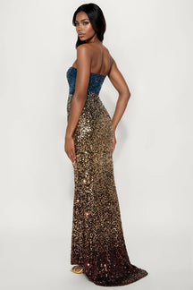 On Repeat Ombre Sequin Maxi Dress - Blue/combo